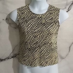 Plissé tribal pleated brown black sleeveless top M